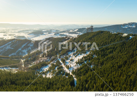 Sky Bridge 721 surrounded by snowy forest during winter. Concept of winter tourism in Dolni Morava, Czech Republic Sky Bridge 721 surrounded by snowy forest during winter. Concept of winter tourism in Dolni Morava, Czech Republic 137466250