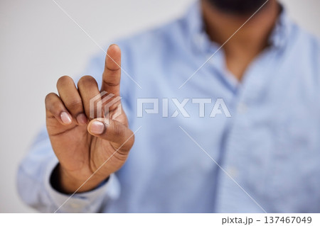 Hand, fingerprint or biometrics with a person on an interface to select an option for virtual reality. Finger, future and safe with ai cyber security to access the metaverse closeup as an online user Hand, fingerprint or biometrics with a person on an interface to select an option for virtual reality. Finger, future and safe with ai cyber security to access the metaverse closeup as an online user 137467049