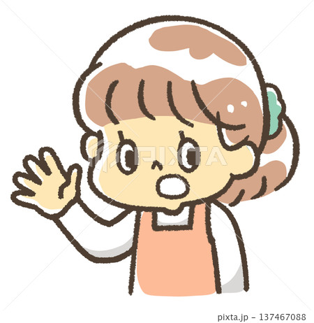 手を開いて驚いた顔をするエプロン姿の女性 137467088