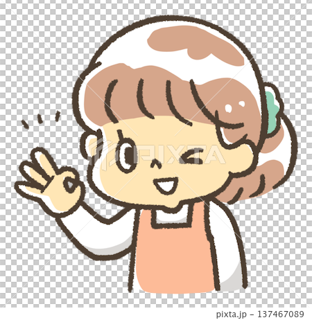 オーケーをするエプロン姿の女性 137467089