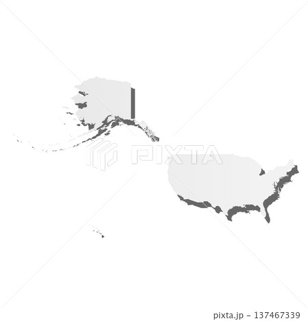United States of America, USA - grey 3d-like silhouette map of country area with dropped shadow. Simple flat vector illustration. 137467339