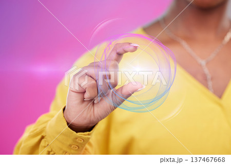 Hand, woman or technology with connection, sound wave or hologram with metaverse, futuristic or equalizer on pink studio background. Holographic, future or model with closeup, person or color motions Hand, woman or technology with connection, sound wave or hologram with metaverse, futuristic or equalizer on pink studio background. Holographic, future or model with closeup, person or color motions 137467668