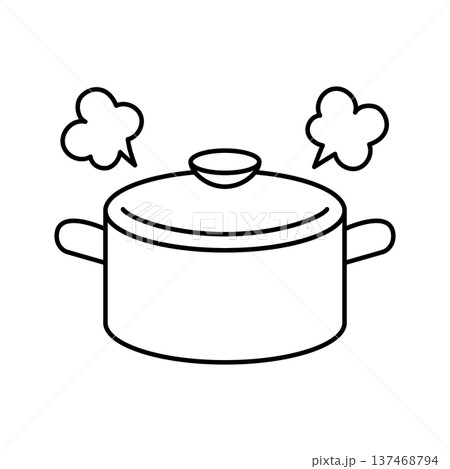 調理中を示した湯気が立つ鍋のシンプル線画アイコン素材 調理中を示した湯気が立つ鍋のシンプル線画アイコン素材 137468794