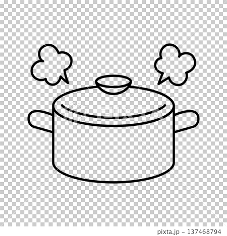 調理中を示した湯気が立つ鍋のシンプル線画アイコン素材 調理中を示した湯気が立つ鍋のシンプル線画アイコン素材 137468794