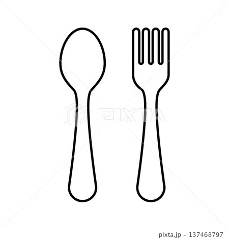 スプーンとフォークのシンプル線画アイコン素材 137468797