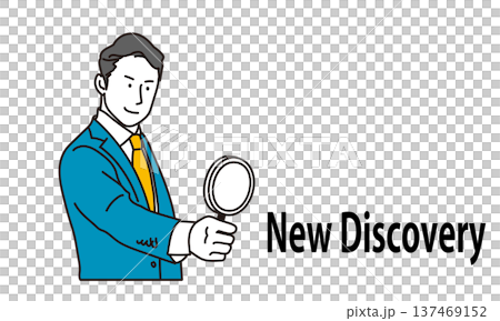 Illustration of a male businessman holding a magnifying glass Illustration of a male businessman holding a magnifying glass 137469152