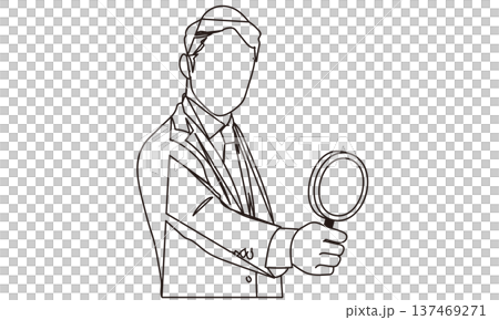 虫眼鏡をもつビジネスパーソンの線画イラスト 137469271