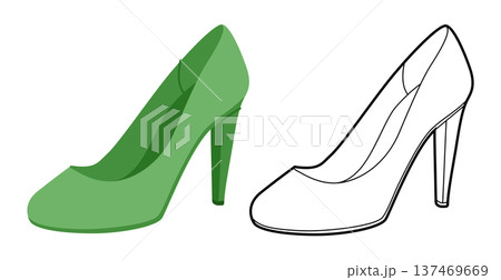 Pump women green classic heel flat plus line set. Elegant fashion dress footwear for evening, wedding, office wardrobe. 137469669
