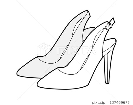 Slingback pump women heel sketch pair. Strap open back dress footwear for party, wedding, summer event. Slingback pump women heel sketch pair. Strap open back dress footwear for party, wedding, summer event. 137469675