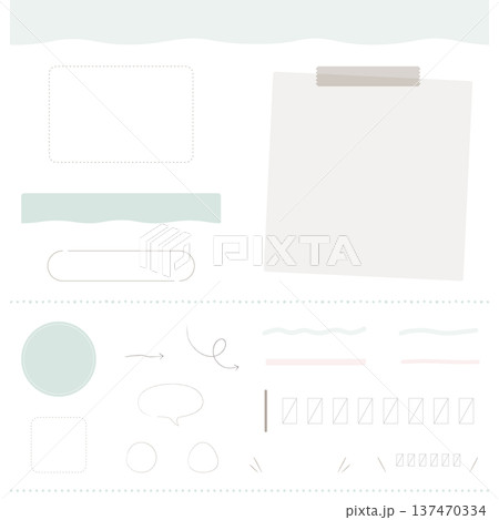 Webデザイン用装飾素材セット フレーム・矢印・吹き出し・区切り線・メモテープのUIパーツ 137470334