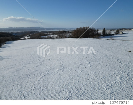 大空町の農村原風景の冬景色の空撮 137470714