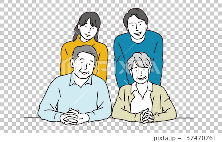 一幅真人大小的亞洲家庭微笑插畫 137470761