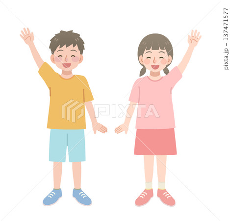 笑顔で手を振る子供のイラスト 137471577