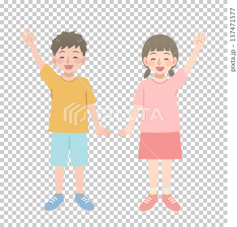 笑顔で手を振る子供のイラスト 137471577
