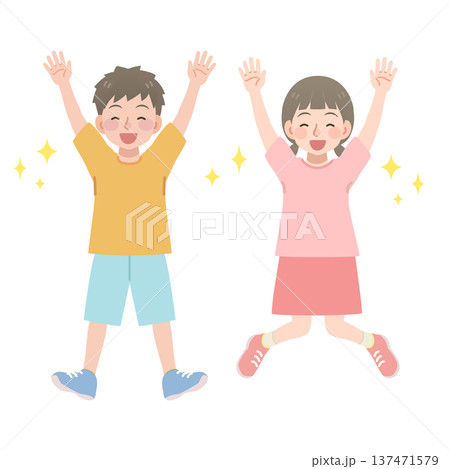ジャンプをする男の子と女の子のイラスト 137471579