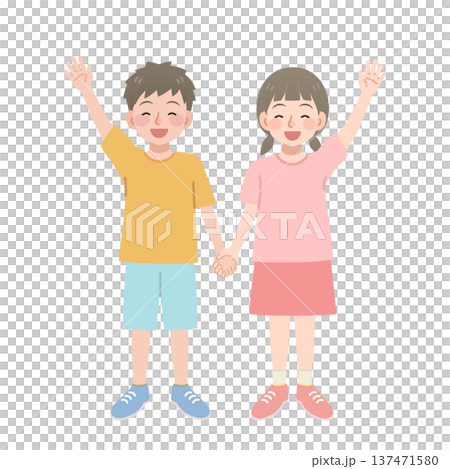 手を繋ぐ男の子と女の子のイラスト 137471580