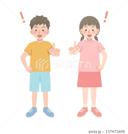 指差しをする男の子と女の子のイラスト 指差しをする男の子と女の子のイラスト 137471609