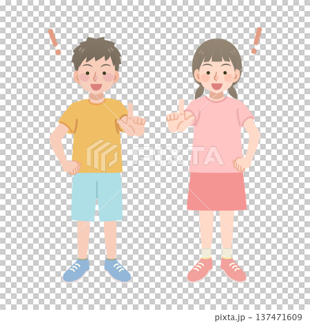 男孩和女孩指向的插圖 男孩和女孩指向的插圖 137471609