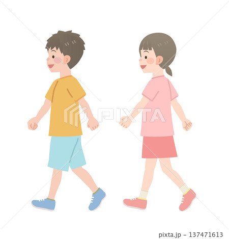 歩く子供のイラスト　横向き 137471613