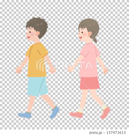 歩く子供のイラスト　横向き 137471613