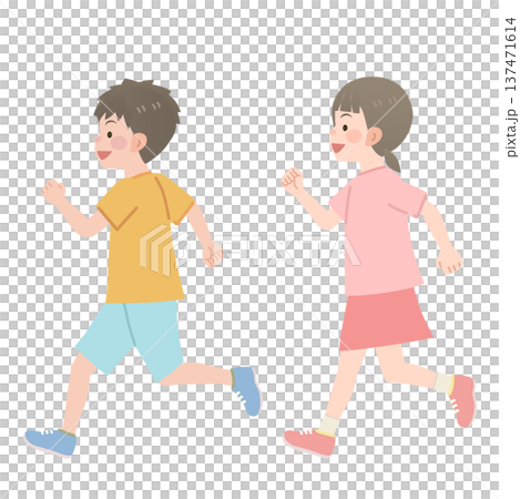 奔跑的兒童插圖(側視圖) 奔跑的兒童插圖(側視圖) 137471614