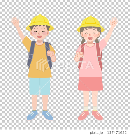 手を上げるランドセルを背負った小学生のイラスト 137471622