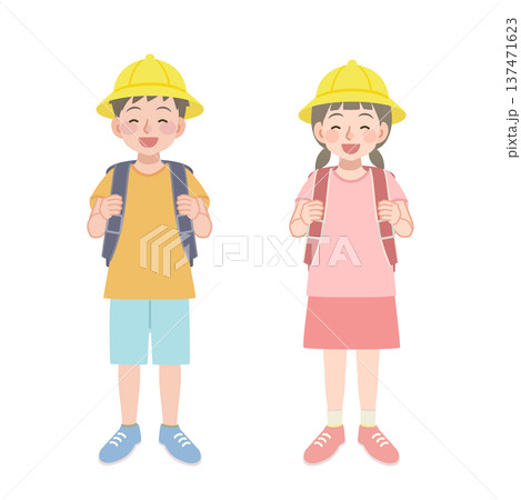 ランドセルを背負う笑顔の小学生のイラスト 137471623