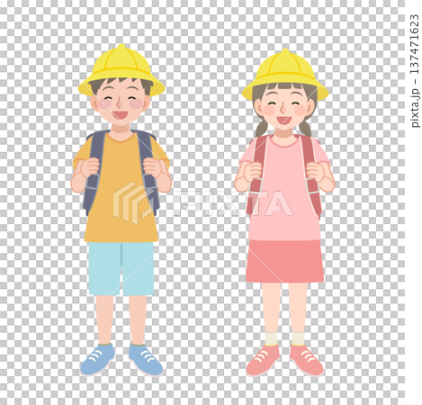 ランドセルを背負う笑顔の小学生のイラスト 137471623