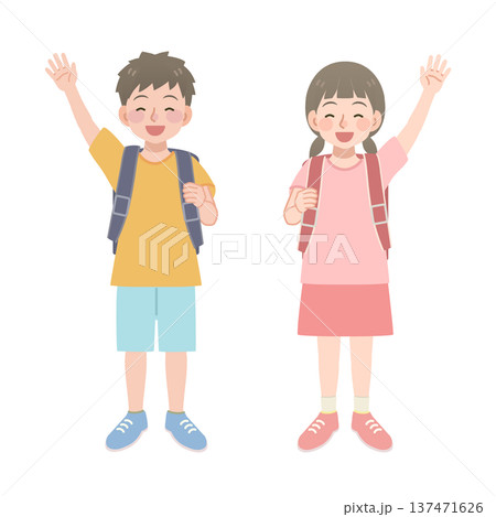 手を上げるランドセルを背負った小学生のイラスト 137471626