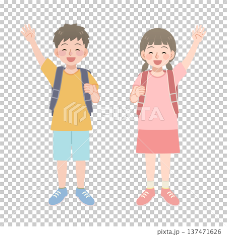 手を上げるランドセルを背負った小学生のイラスト 137471626