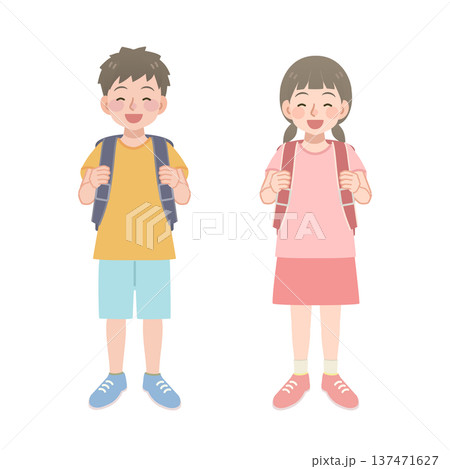 ランドセルを背負う笑顔の小学生のイラスト 137471627