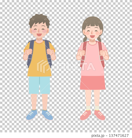 ランドセルを背負う笑顔の小学生のイラスト 137471627