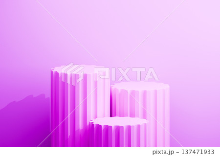 Pink and white 3d cylinders in a bright studio 137471933
