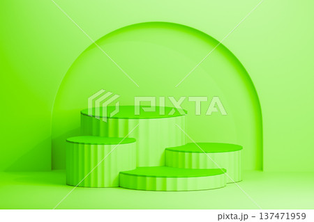 Bright green 3d podium with arch and circle shapes Bright green 3d podium with arch and circle shapes 137471959