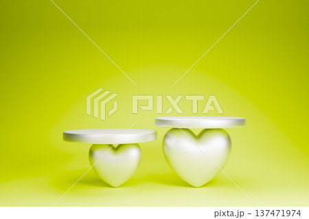 Yellow podium with white heart shapes and glow 137471974