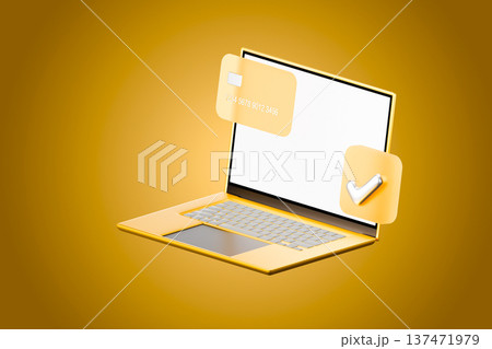 Golden laptop with shield icon on a podium Golden laptop with shield icon on a podium 137471979