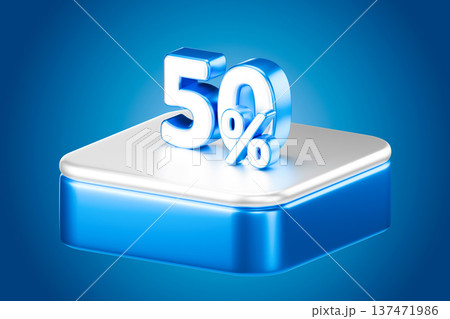 Blue 50 percent discount sign on a blue podium 137471986