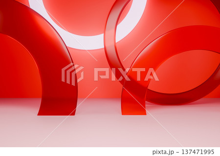 Red 3d podium with abstract glass rings Red 3d podium with abstract glass rings 137471995