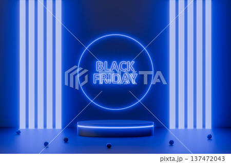 Black Friday blue neon podium for technology and gadgets sale 137472043