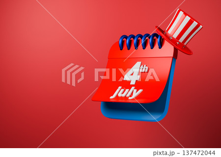 Independence Day calendar on red background with top hat Independence Day calendar on red background with top hat 137472044
