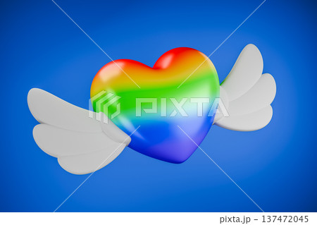 Winged rainbow heart on blue podium background for pride day 137472045