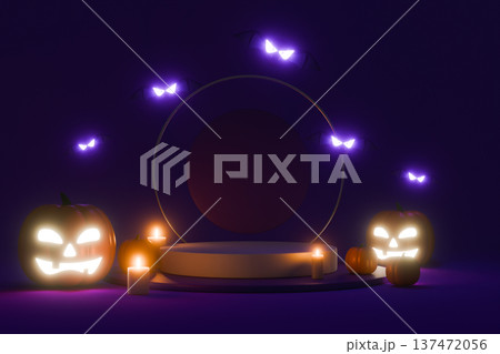Dark brown Halloween podium background with scary bats Dark brown Halloween podium background with scary bats 137472056