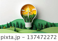 電球の中に広がるエコな街並み ペーパークラフト風 太陽光・風力発電 持続可能な社会 SDGs イメー 137472272