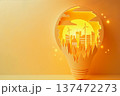 電球の中に広がるエコな街並み ペーパークラフト風 太陽光・風力発電 持続可能な社会 SDGs イメー 137472273