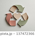 リサイクルマークとハートのイラスト ペーパークラフト風 エシカル・SDGs・環境保護イメージ コピー 137472366