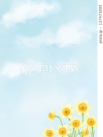 水彩風の青空と水仙の花の背景-縦型 137473095