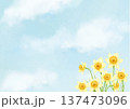 水彩風の青空と水仙の花の背景-横型 137473096