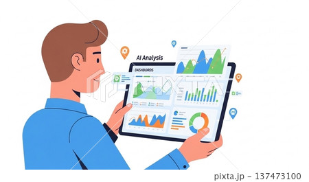 AI導入 データダッシュボードを見るビジネス人物 137473100