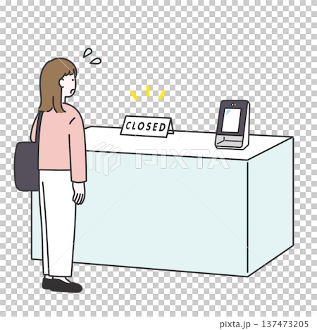 Illustration of a woman surprised that reception hours have ended 137473205