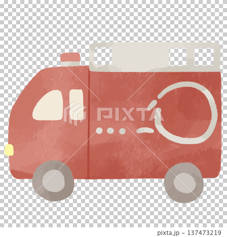 Cute fire engine drawn in watercolor style | Firefighting, emergency vehicles, disaster prevention 137473219